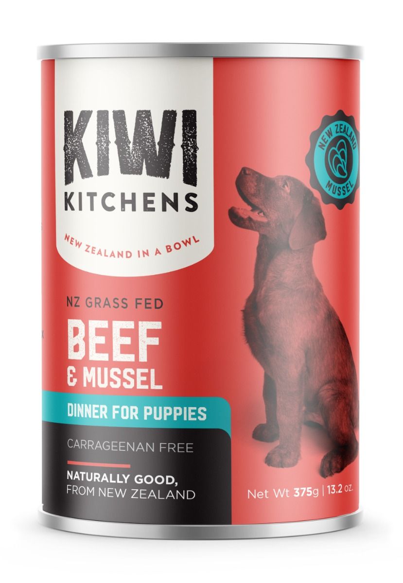 Kiwi Kitchens Grass Fed Beef & Mussel Dinner Canned Wet Puppy Food - 375g