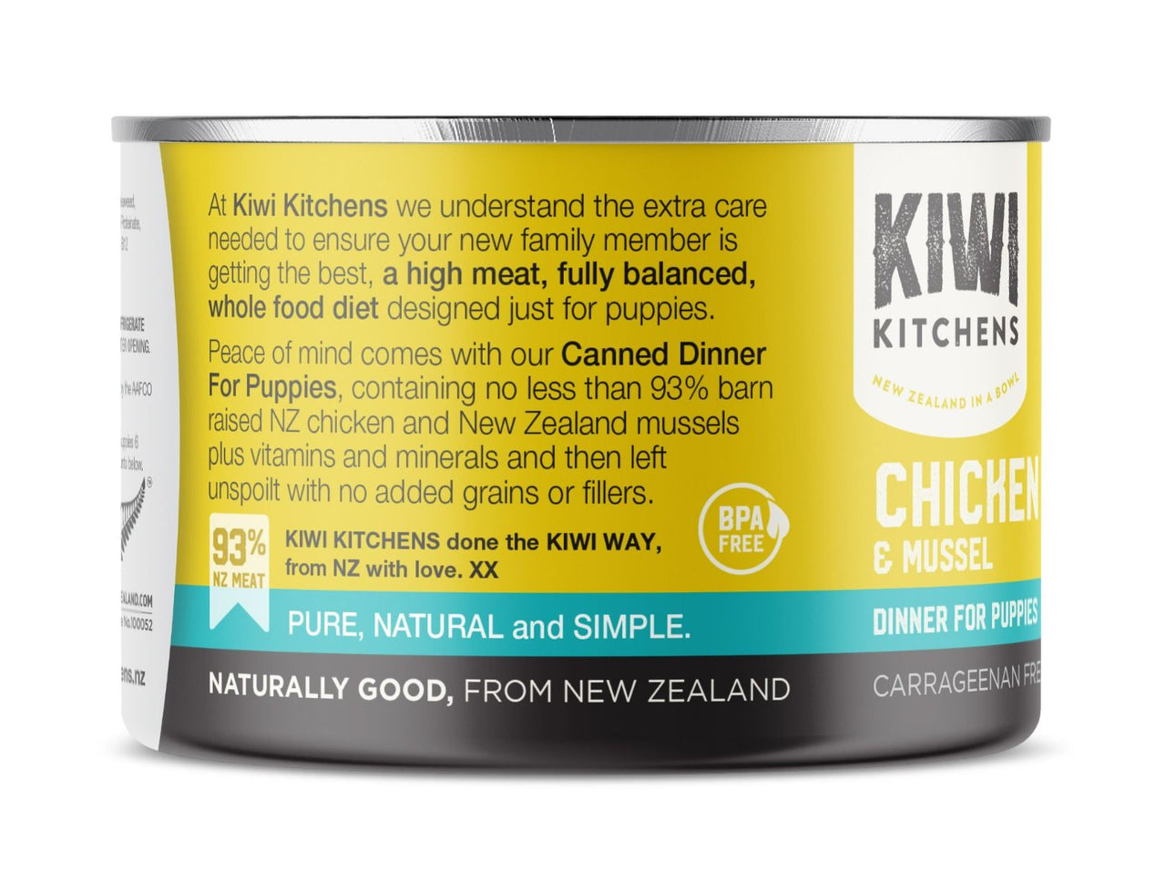 Kiwi Kitchens Barn Raised Chicken & Mussel Dinner Canned Wet Puppy Food - 170g