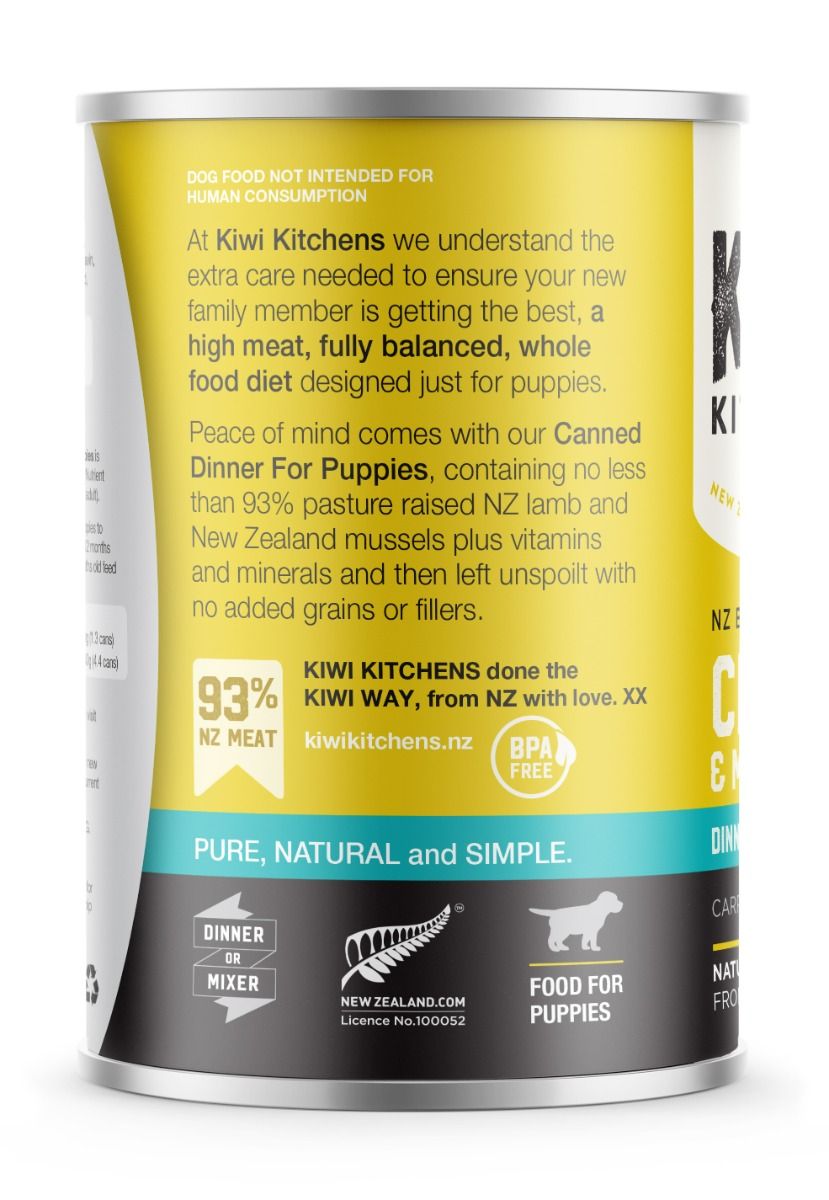 Kiwi Kitchens Barn Raised Chicken & Mussel Dinner Canned Wet Puppy Food - 170g