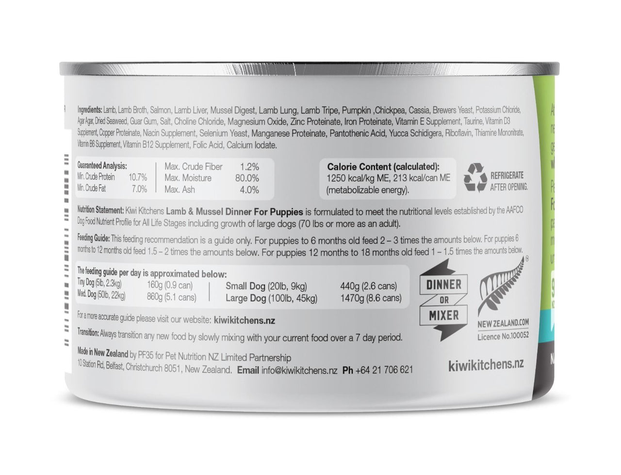 Kiwi Kitchens Grass Fed Lamb & Mussel Dinner Canned Wet Puppy Food - 375g