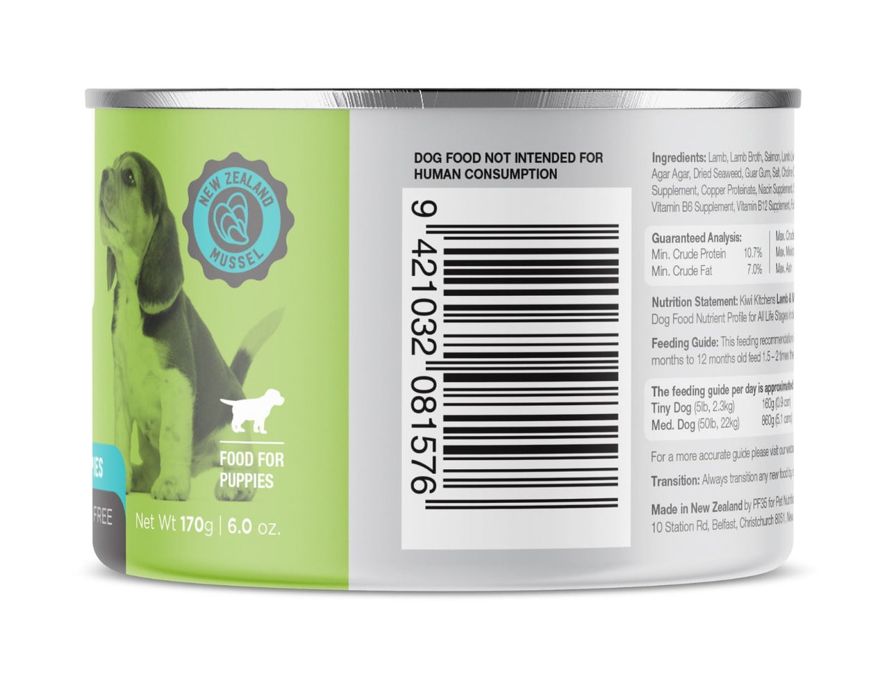 Kiwi Kitchens Grass Fed Lamb & Mussel Dinner Canned Wet Puppy Food - 170g