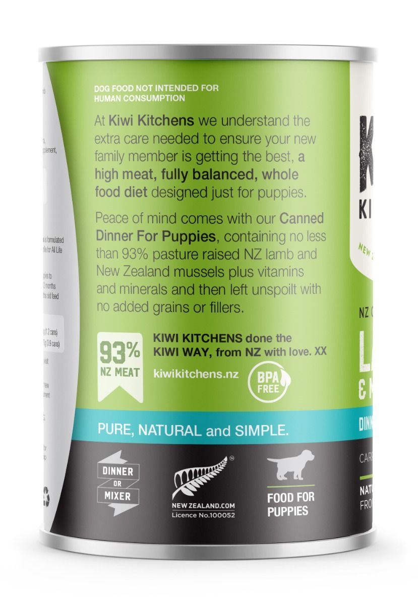 Kiwi Kitchens Grass Fed Lamb & Mussel Dinner Canned Wet Puppy Food - 170g