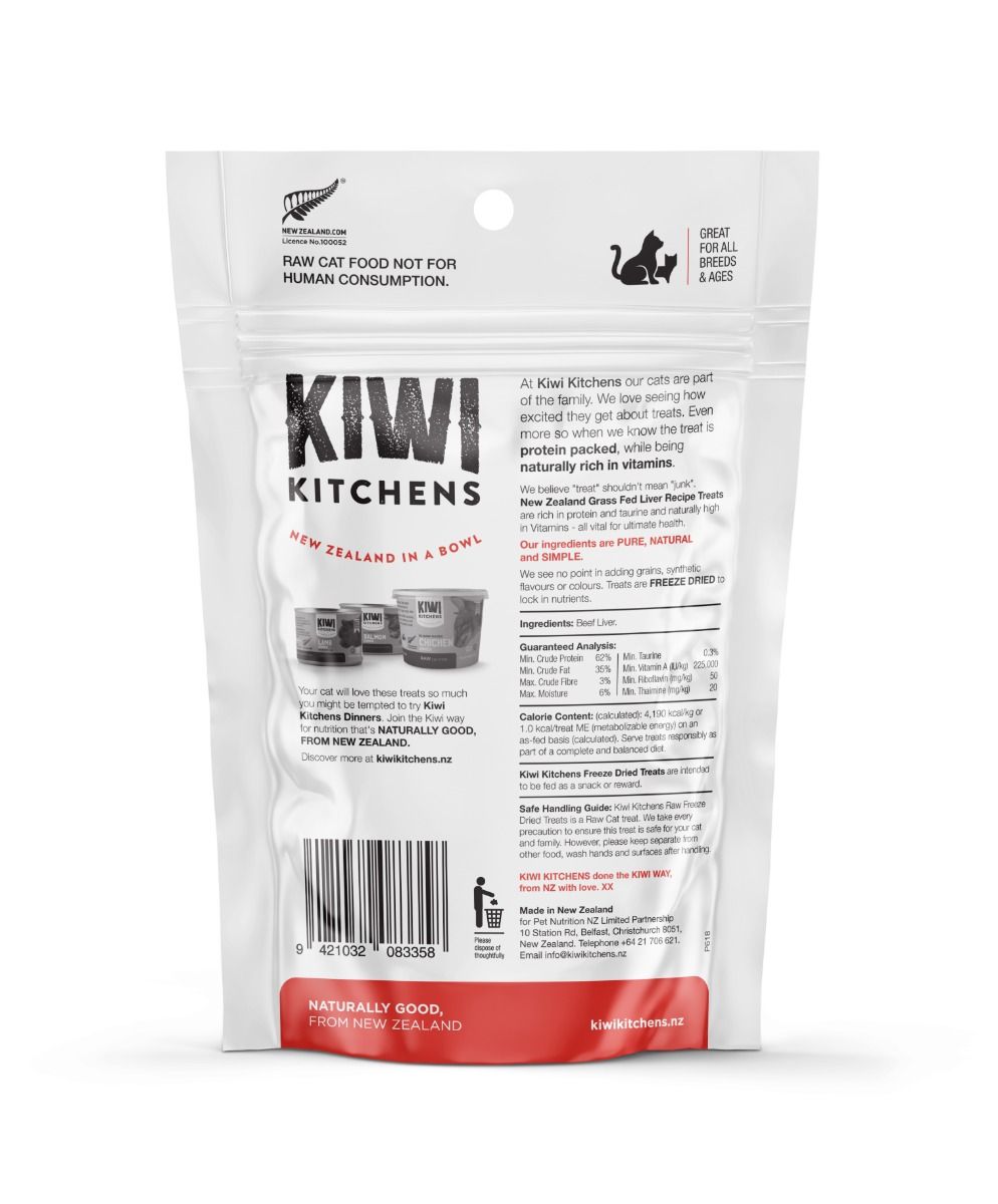 Kiwi Kitchens Raw Freeze Dried Beef Liver Cat Treats 30g - 30g