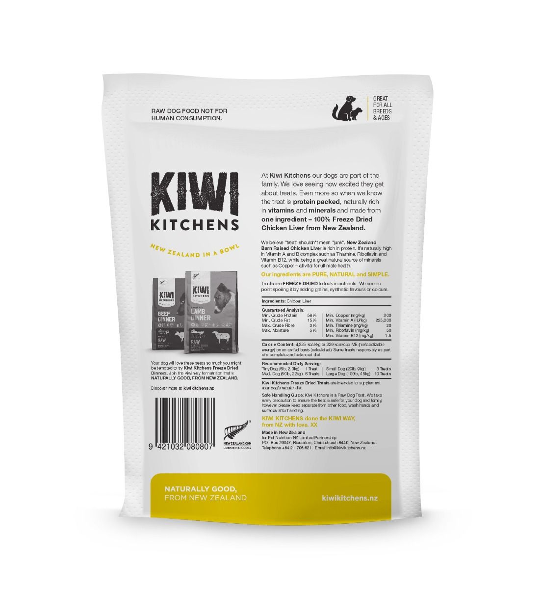 Kiwi Kitchens Raw Freeze Dried Chicken Liver Dog Treats - 110g