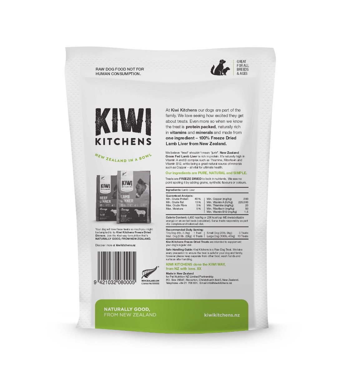 Kiwi Kitchens Raw Freeze Dried Lamb Liver Dog Treats - 110g