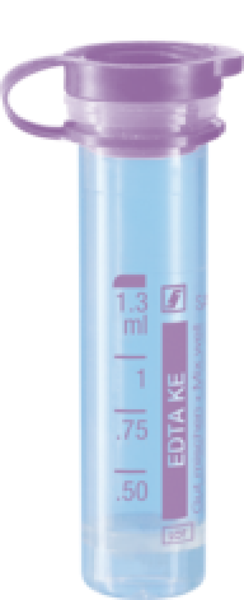 Microtube blood tube push-on cap, 1,3ml K3-EDTA, 100 tubes/bag