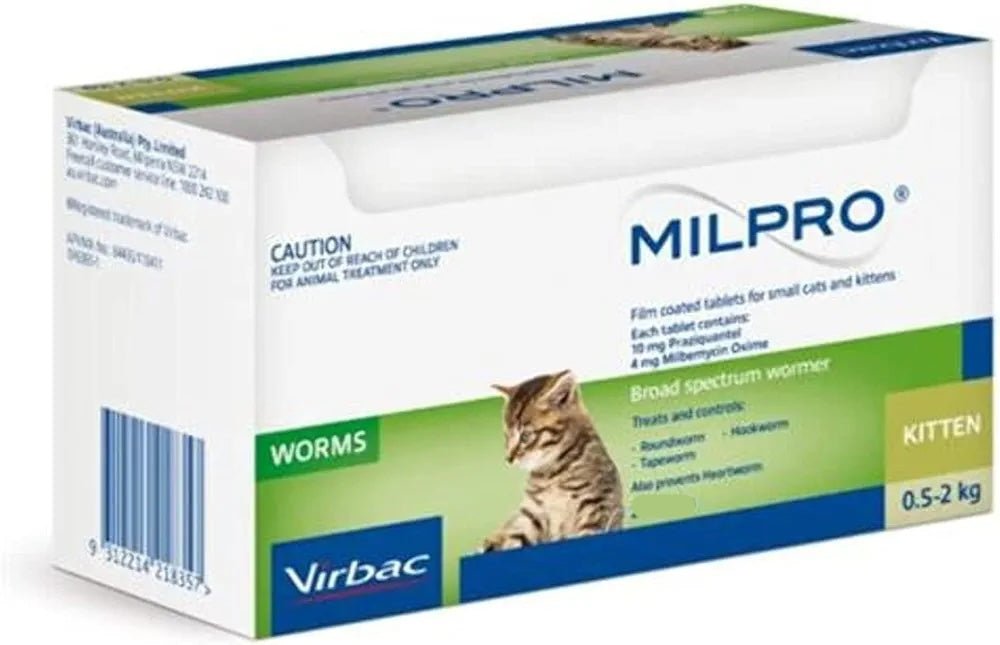 Milpro for small cats & kittens from 0.5-2kg weight, 4mg/ 10mg 2 tablets