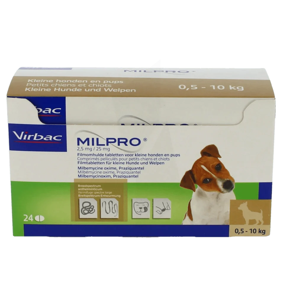 Milpro for small dogs from 0.5 - 10 kg weight 2.5mg/25mg 2 tablets