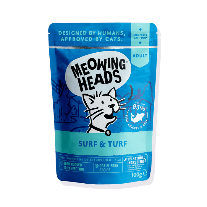 Meowing Heads Surf & Turf Fish, Chicken & Beef Adult Wet Cat Food 100g - 100g