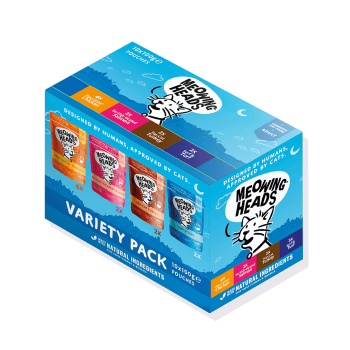 Meowing Heads Variety Pack Adult Wet Cat Food 10 x 100g Pouch -