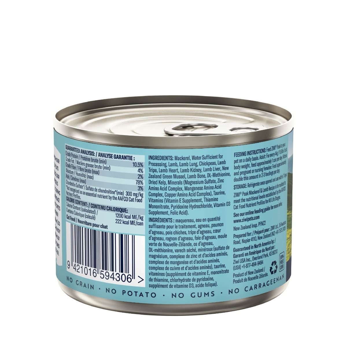 ZIWI Peak Mackerel & Lamb Recipe Wet Cat Food - 185G