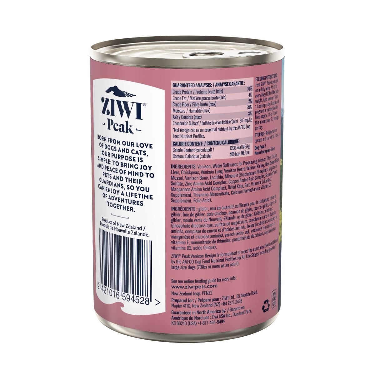 ZIWI Peak Venison Recipe Wet Dog Food 390g - 390G