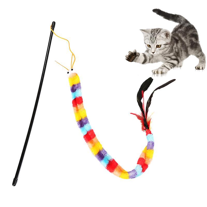 Cat Toy Fishing Rod Kitten Cat Pet Toy Stick Teaser Rainbow