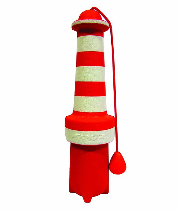 Rogz Lighthouse Fetch Dog Toy - RED/WH 24CM