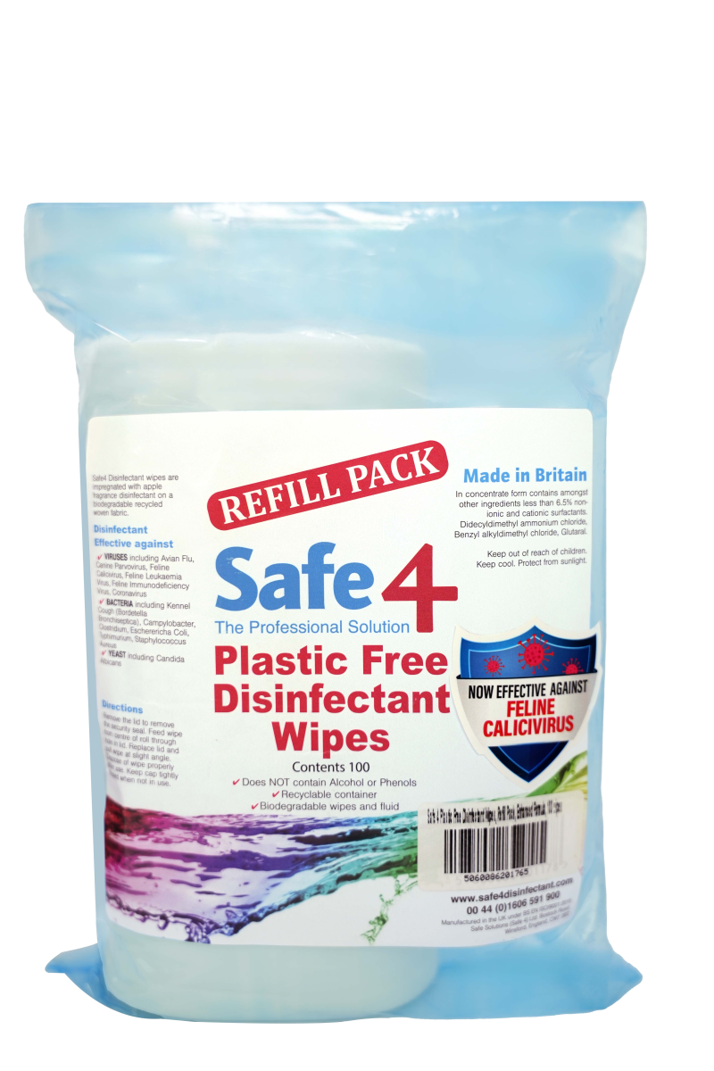 Safe 4 Plastic Free Disinfectant Wipes, Refill Pack, Enhanced Formula, 100 wipes