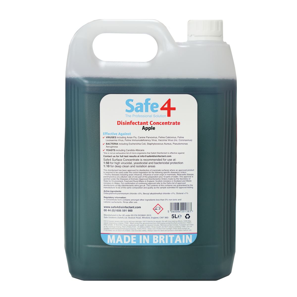 Safe4 Concentrated Disinfectant Cleaner, Apple Scent, Enhanced Formula, 5 L