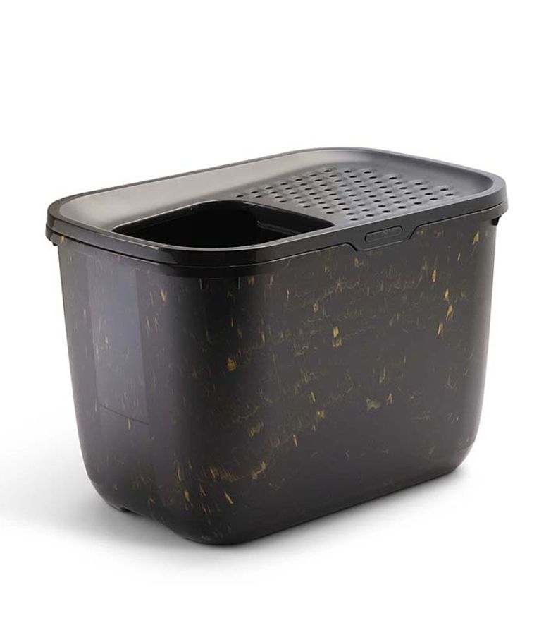 Savic Hop In Top-Enter Cat Litter Tray Marble - Black/Gold