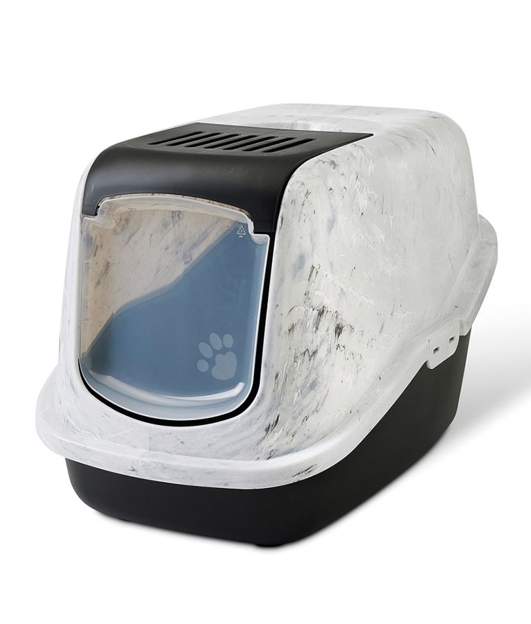 Savic Nestor Toilet Home Cat Litter Box Marble - Grey/Black