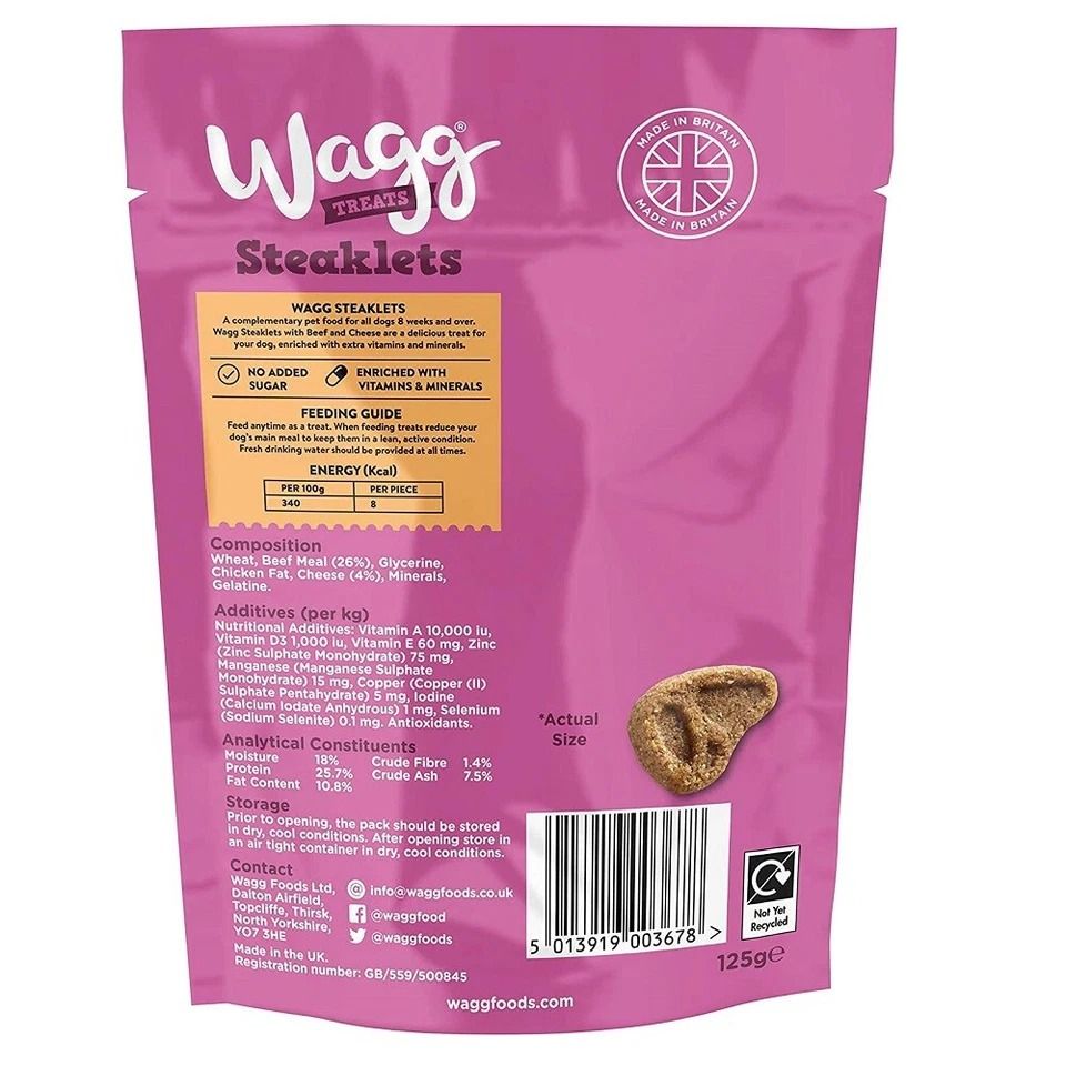 Wagg Steaklets Beef & Cheese Steak Bites Oven Baked Dog Treats 125g - 125g