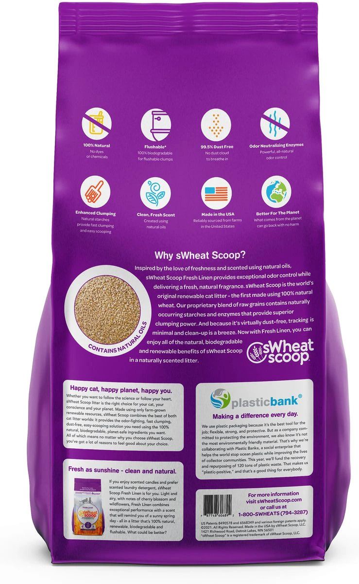 sWheat Scoop Fresh Linen Natural Fragrance Formula Fast Clumping Cat Litter - 5.44KG