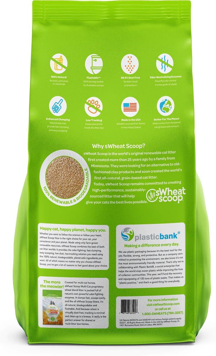 sWheat Scoop Multi-Cat All Natural Wheat Superior Fast Clumping Cat Litter - 11.33KG