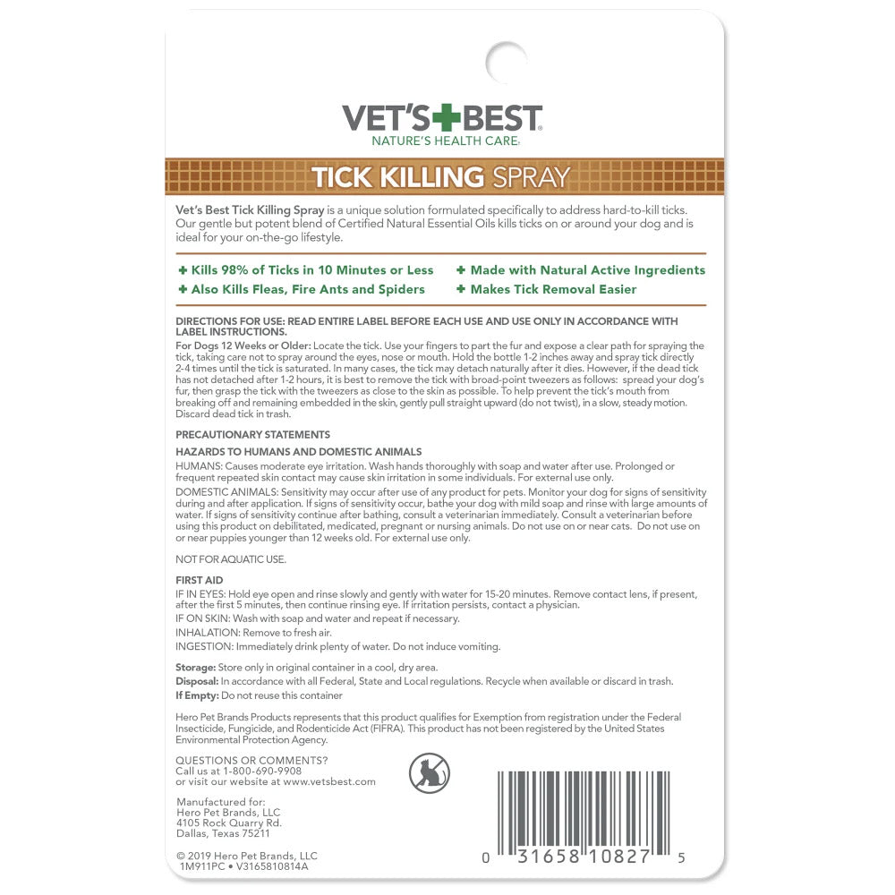 Vet’s Best Tick Killing Spray for Dogs and Puppies, 1 fl. oz.