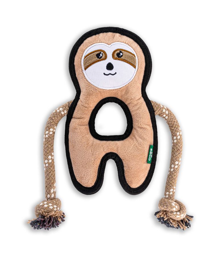 Beco Pets Rough & Tough Sloth Recycled Dog Toy - BROWN MEDIUM