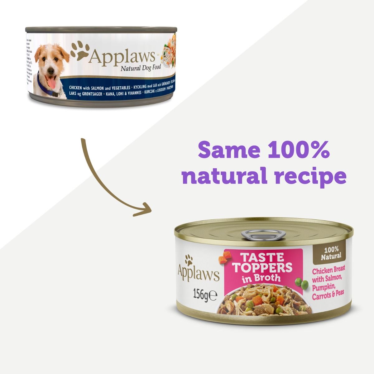 Applaws Taste Toppers in Broth Chicken with Salmon & Vegetables Wet Dog Food 156g Tin - 156G