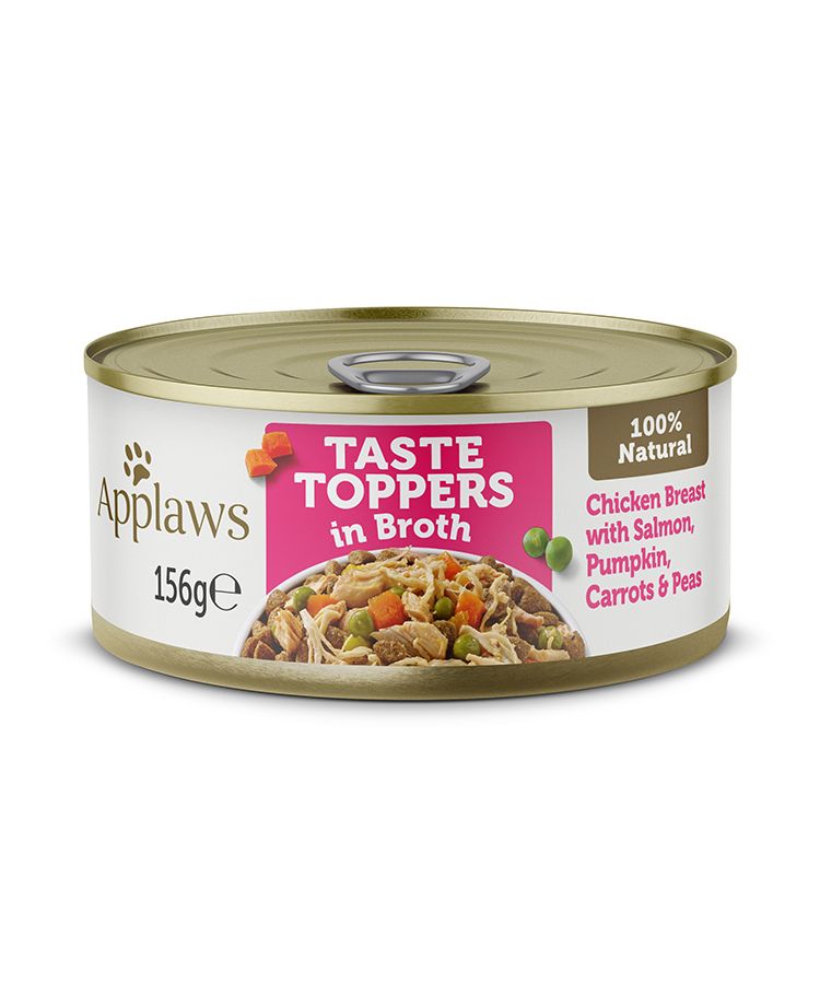 Applaws Taste Toppers in Broth Chicken with Salmon & Vegetables Wet Dog Food 156g Tin - 156G