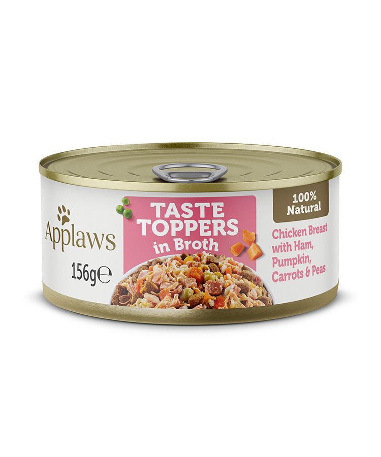 Applaws Taste Toppers in Broth Chicken with Ham & Vegetables Wet Dog Food 156g Tin - 156G