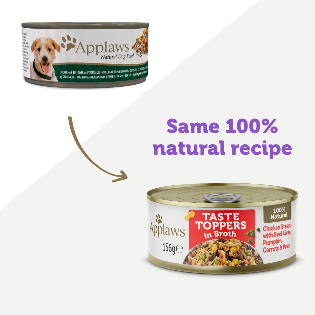 Applaws Taste Toppers in Broth Chicken with Beef Wet Dog Food 156g Tin - 156G