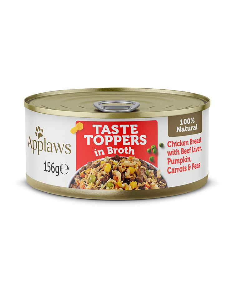 Applaws Taste Toppers in Broth Chicken with Beef Wet Dog Food 156g Tin - 156G