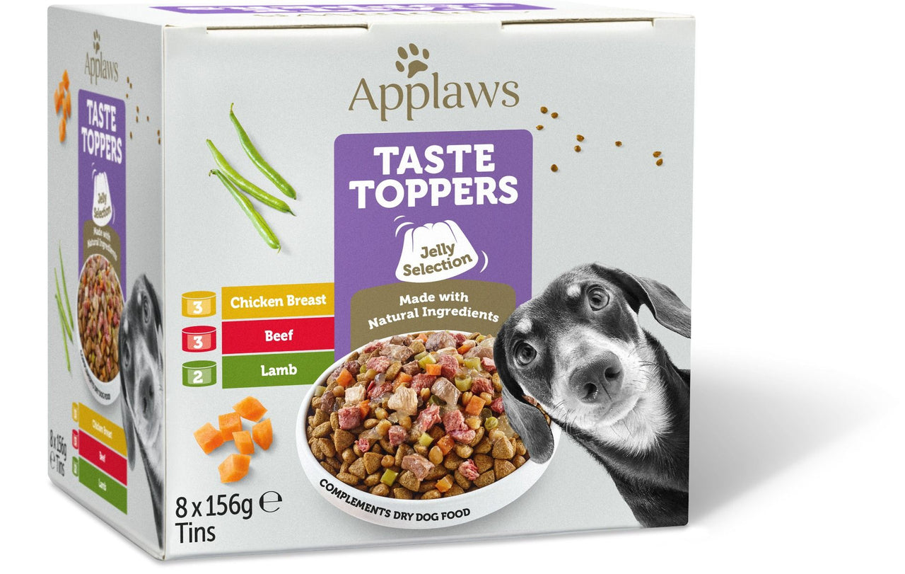 Applaws Taste Toppers in Jelly Selection Wet Dog Food 8 x 156g Tins -