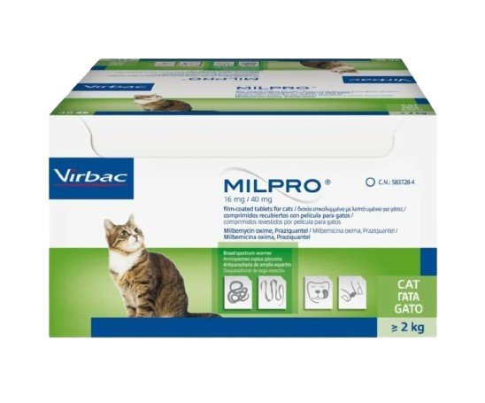 Milpro for cats from 2-12 kg weight 16mg/40mg 2 tablets