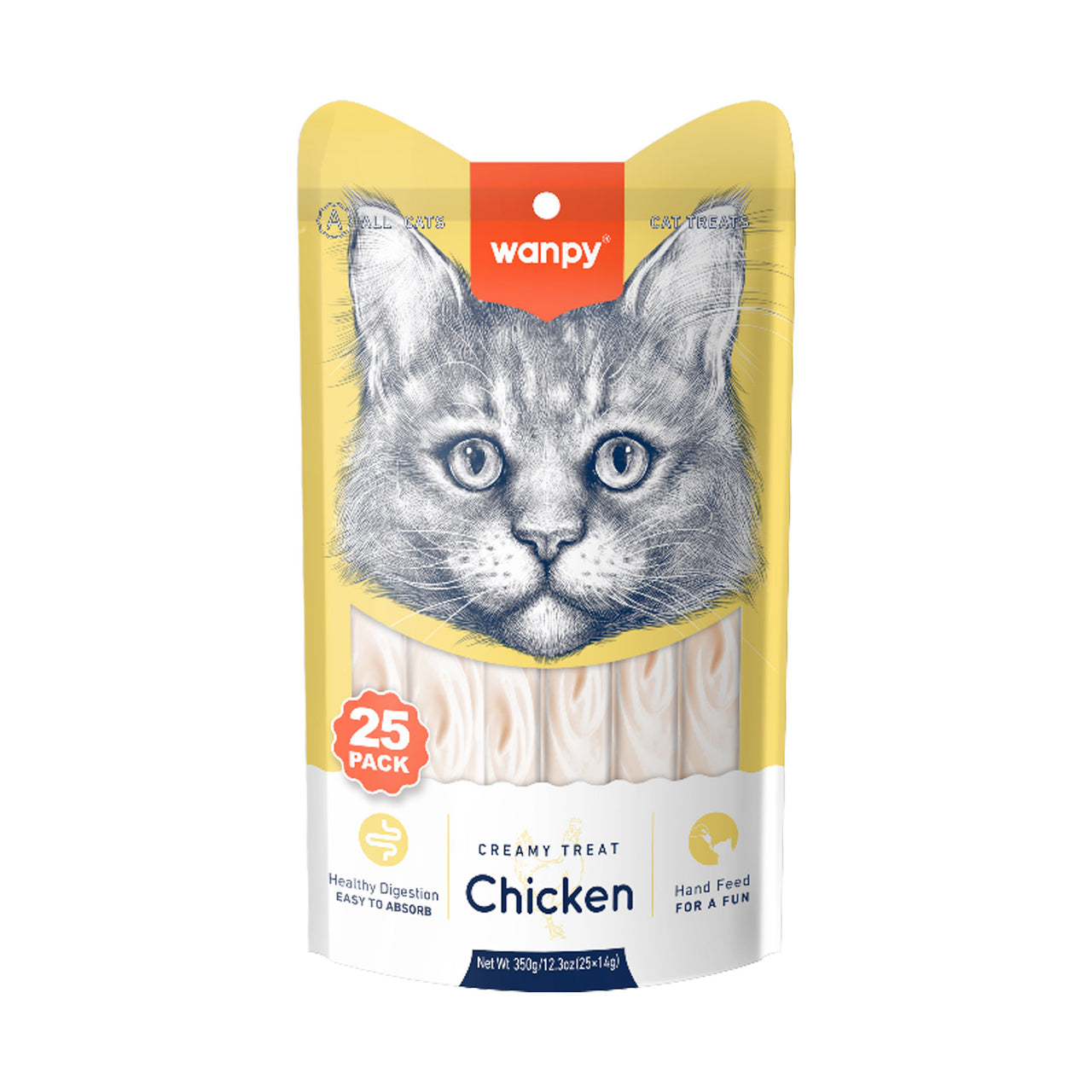 Wanpy Creamy Lickable Cat Treats – Chicken (14g x 25pc)