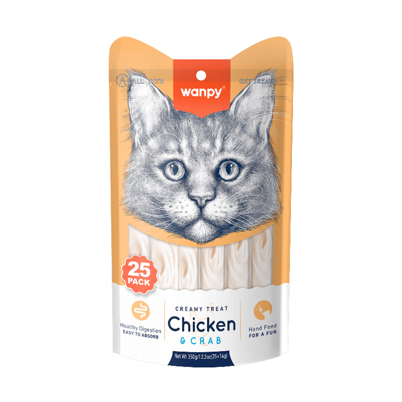 Wanpy Creamy Lickable Cat Treats – Chicken & Crab (14g x 25pc)