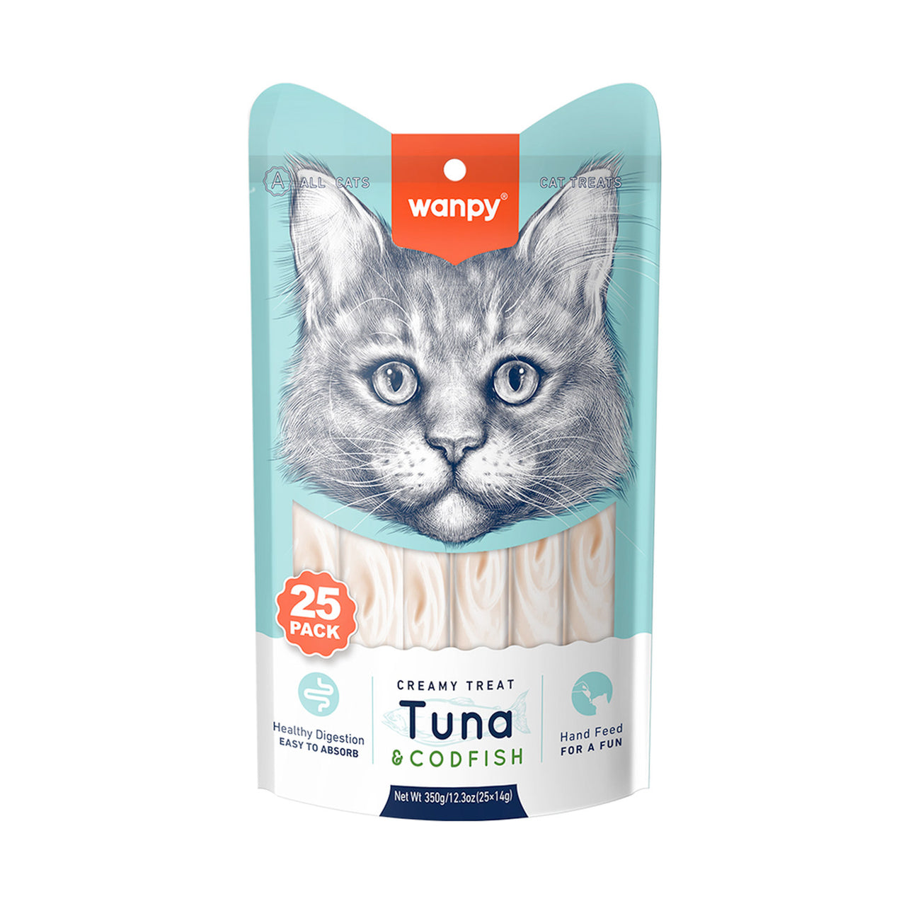 Wanpy Creamy Lickable Cat Treats – Tuna & Codfish (14g x 25pc)