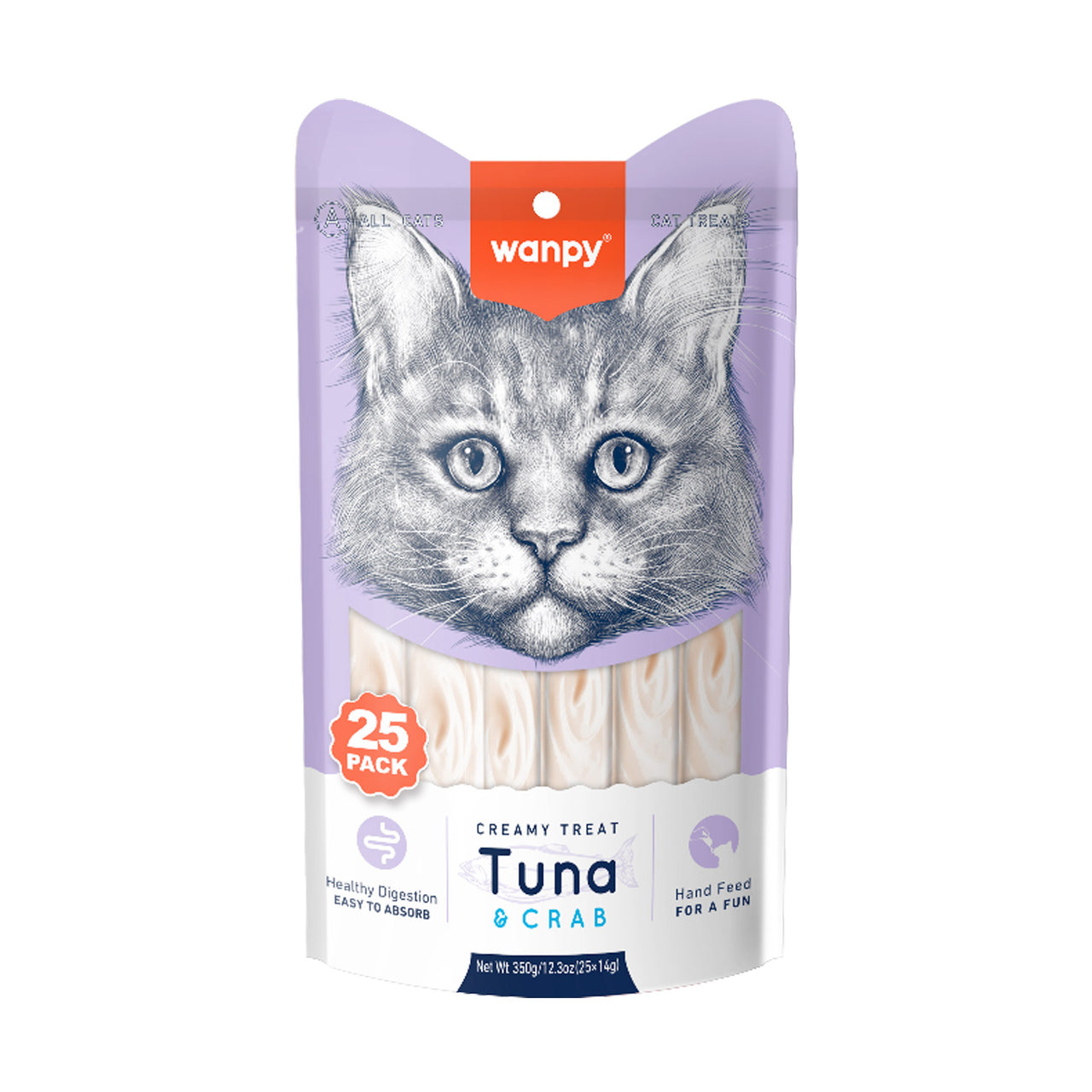 Wanpy Creamy Lickable Cat Treats – Tuna & Crab (14g x 25pc)