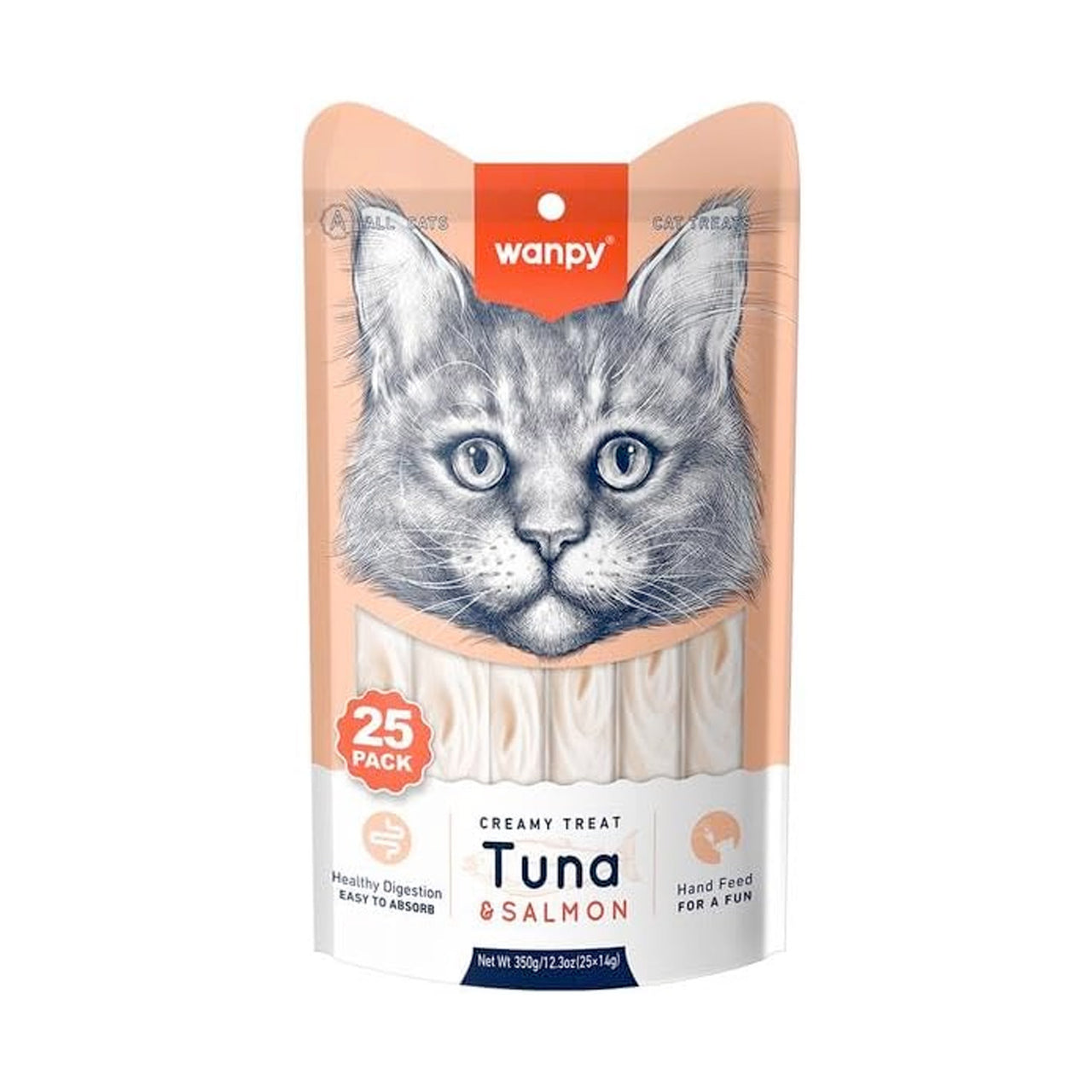 Wanpy Creamy Lickable Cat Treats – Tuna & Salmon (14g x 25pc)