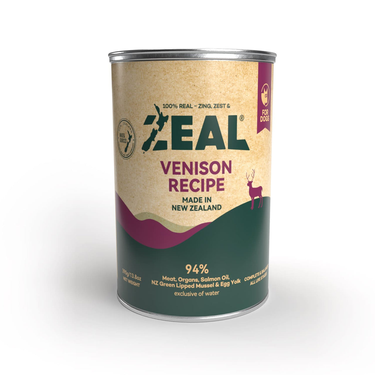 Zeal Grain Free Canned Dog Food 390g – (Venison Recipe)