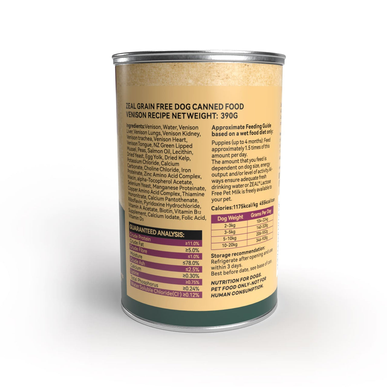 Zeal Grain Free Canned Dog Food 390g – (Venison Recipe)