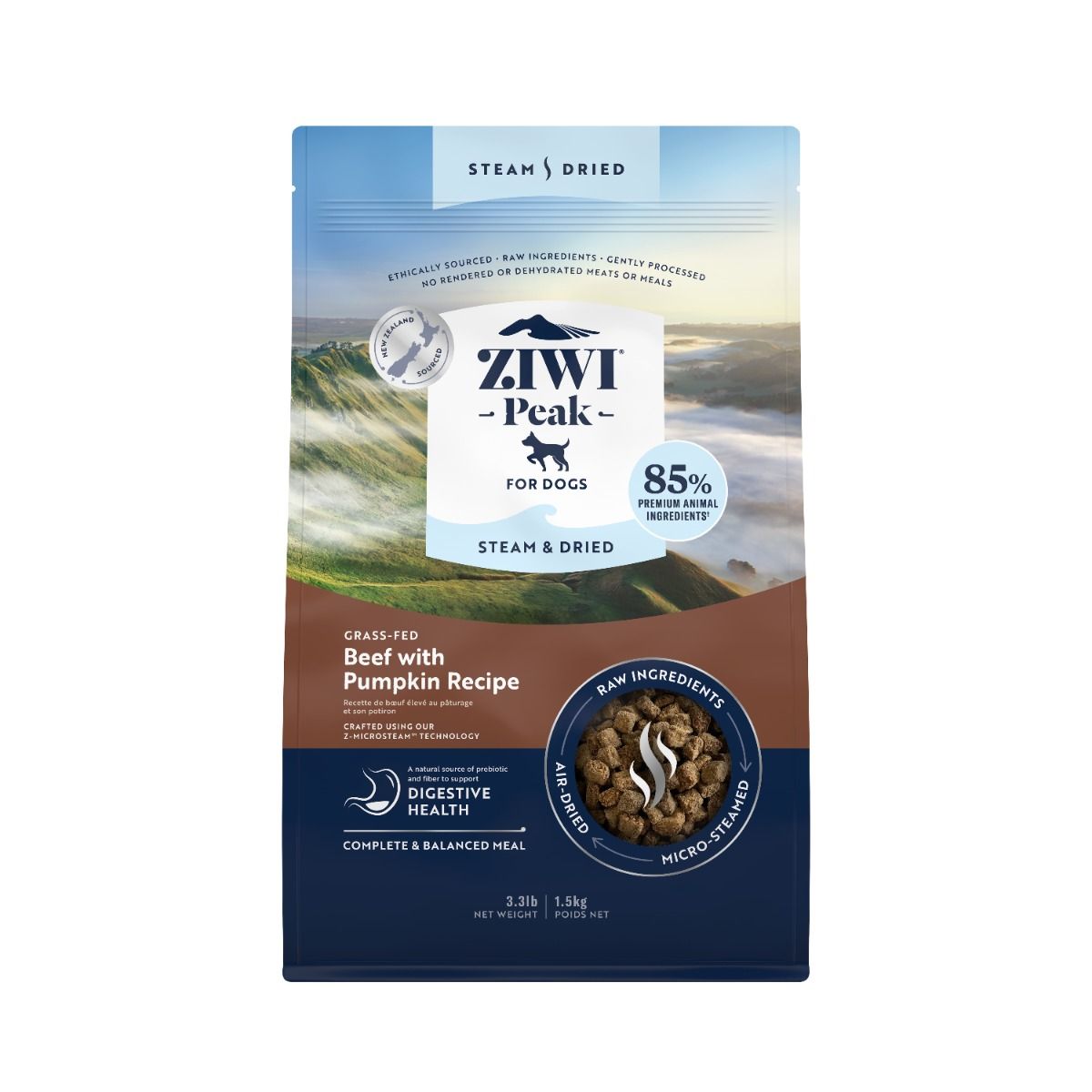 ZIWI Peak Steam & Dried Grass-Fed Beef with Pumpkin Recipe Dry Dog Food - 1.5kg