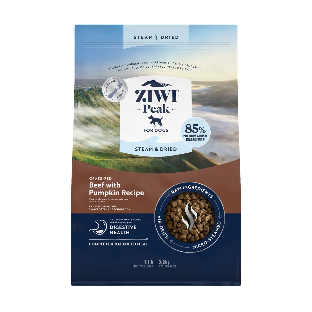 ZIWI Peak Steam & Dried Grass-Fed Beef with Pumpkin Recipe Dry Dog Food - 3.2kg