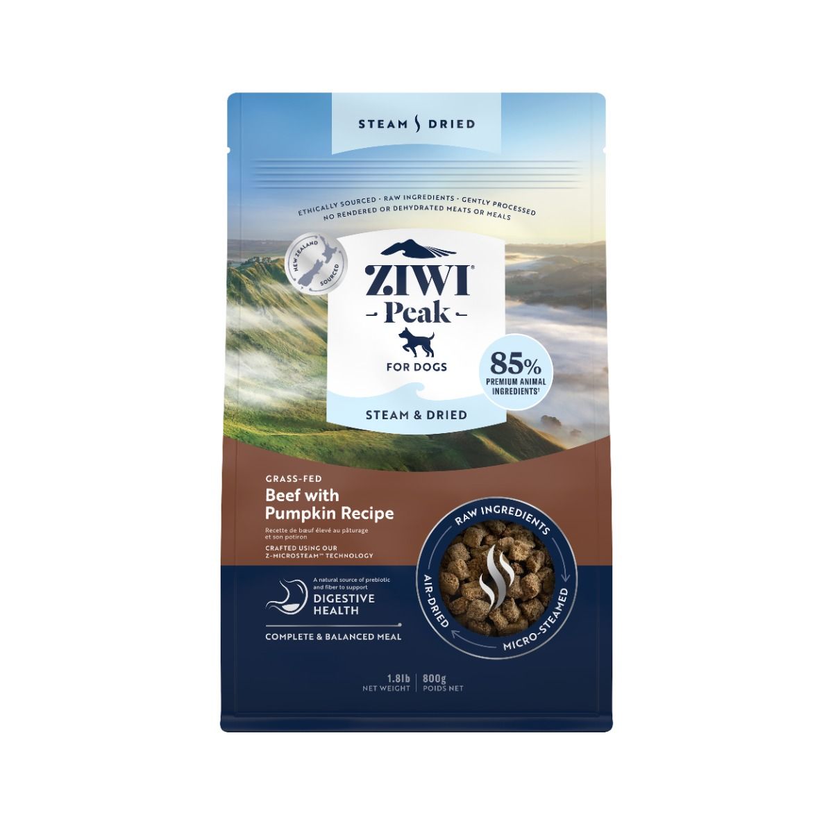 ZIWI Peak Steam & Dried Grass-Fed Beef with Pumpkin Recipe Dry Dog Food - 800g