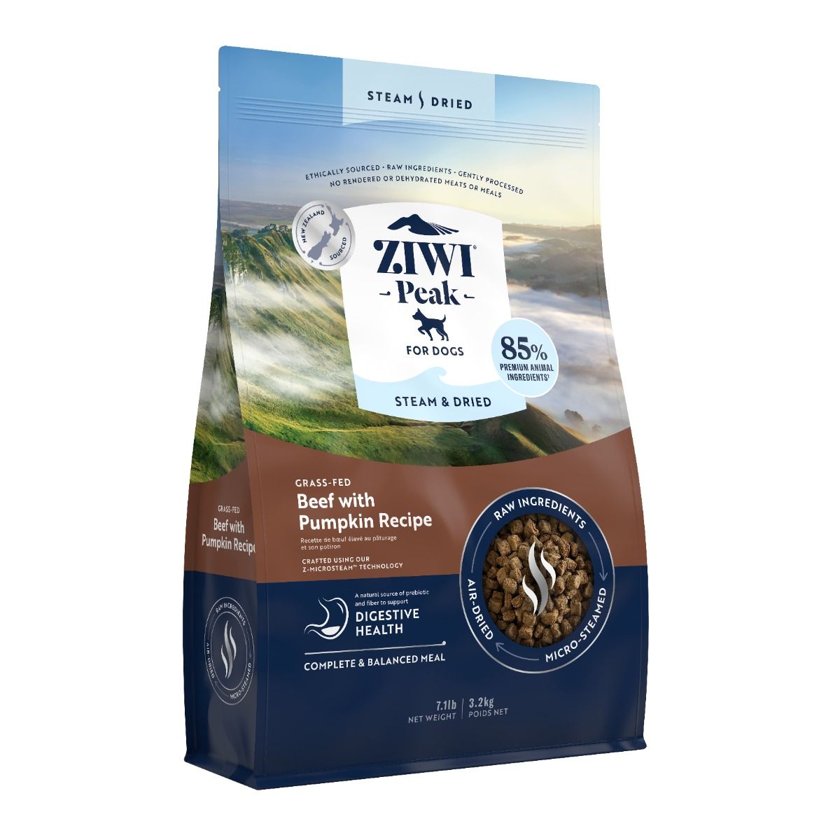 ZIWI Peak Steam & Dried Grass-Fed Beef with Pumpkin Recipe Dry Dog Food - 3.2kg