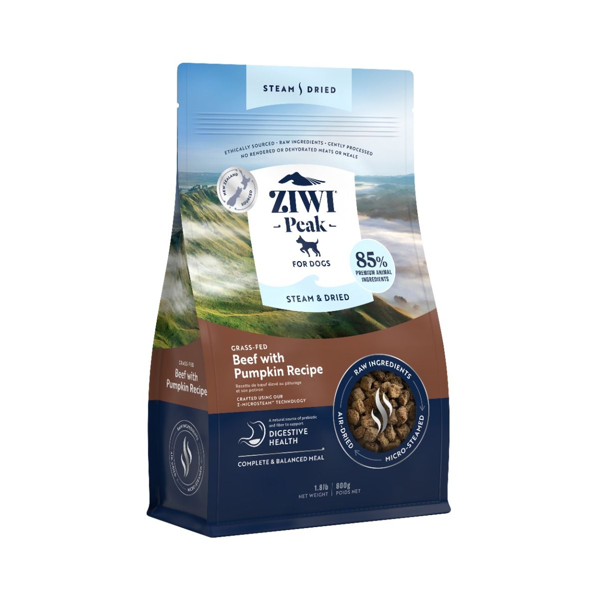 ZIWI Peak Steam & Dried Grass-Fed Beef with Pumpkin Recipe Dry Dog Food - 800g