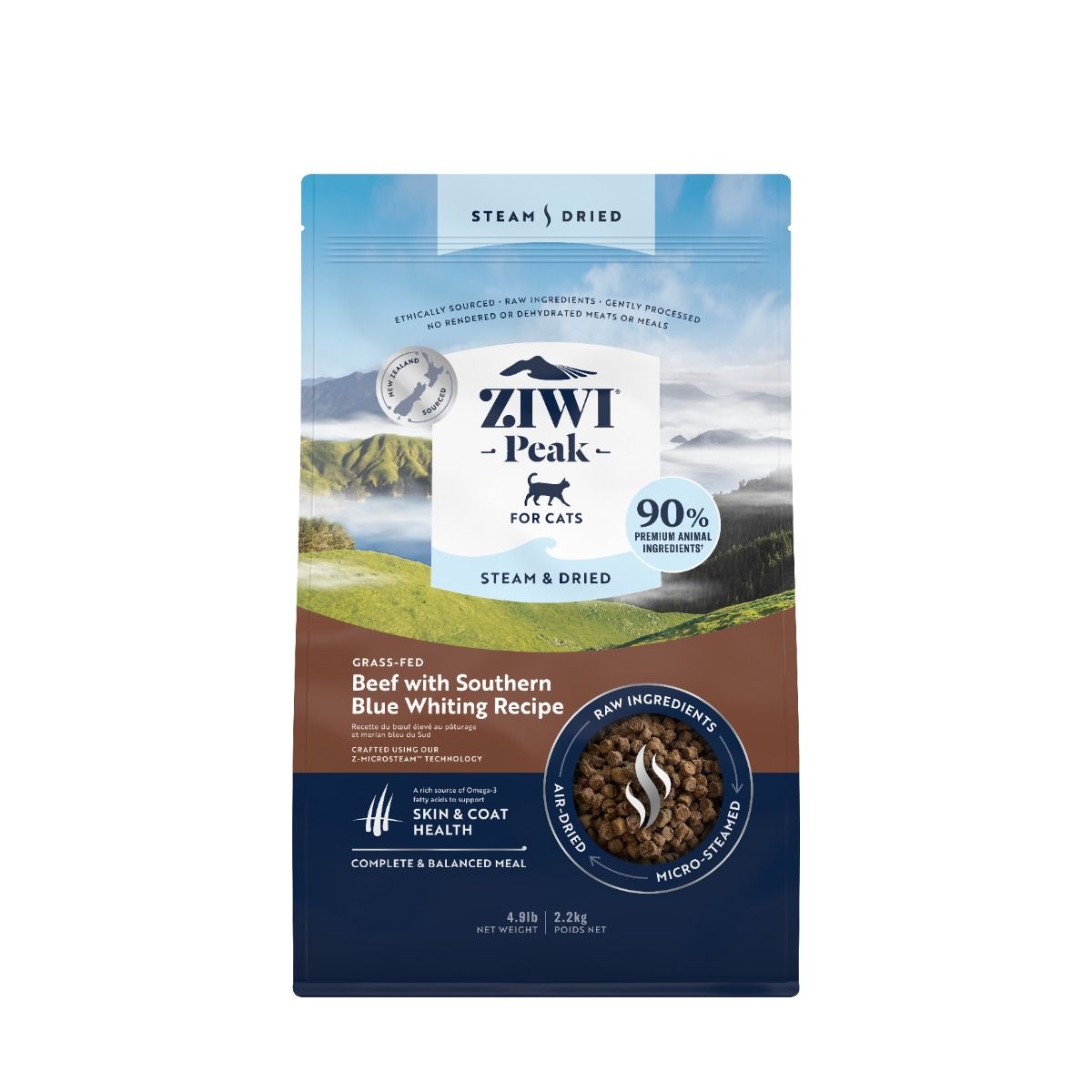 ZIWI Peak Steam & Dried Grass-Fed Beef with Southern Blue Whiting Recipe Dry Cat Food - 2.2KG