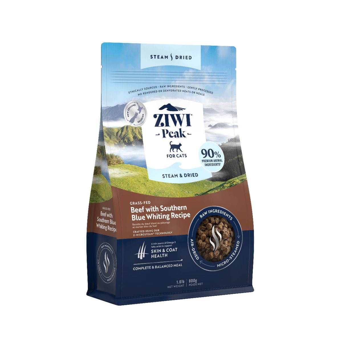 ZIWI Peak Steam & Dried Grass-Fed Beef with Southern Blue Whiting Recipe Dry Cat Food - 2.2KG