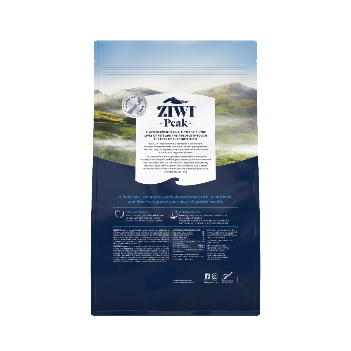 ZIWI Peak Steam & Dried Grass-Fed Lamb with Green Vegetables Recipe Dry Dog Food - 1.5kg