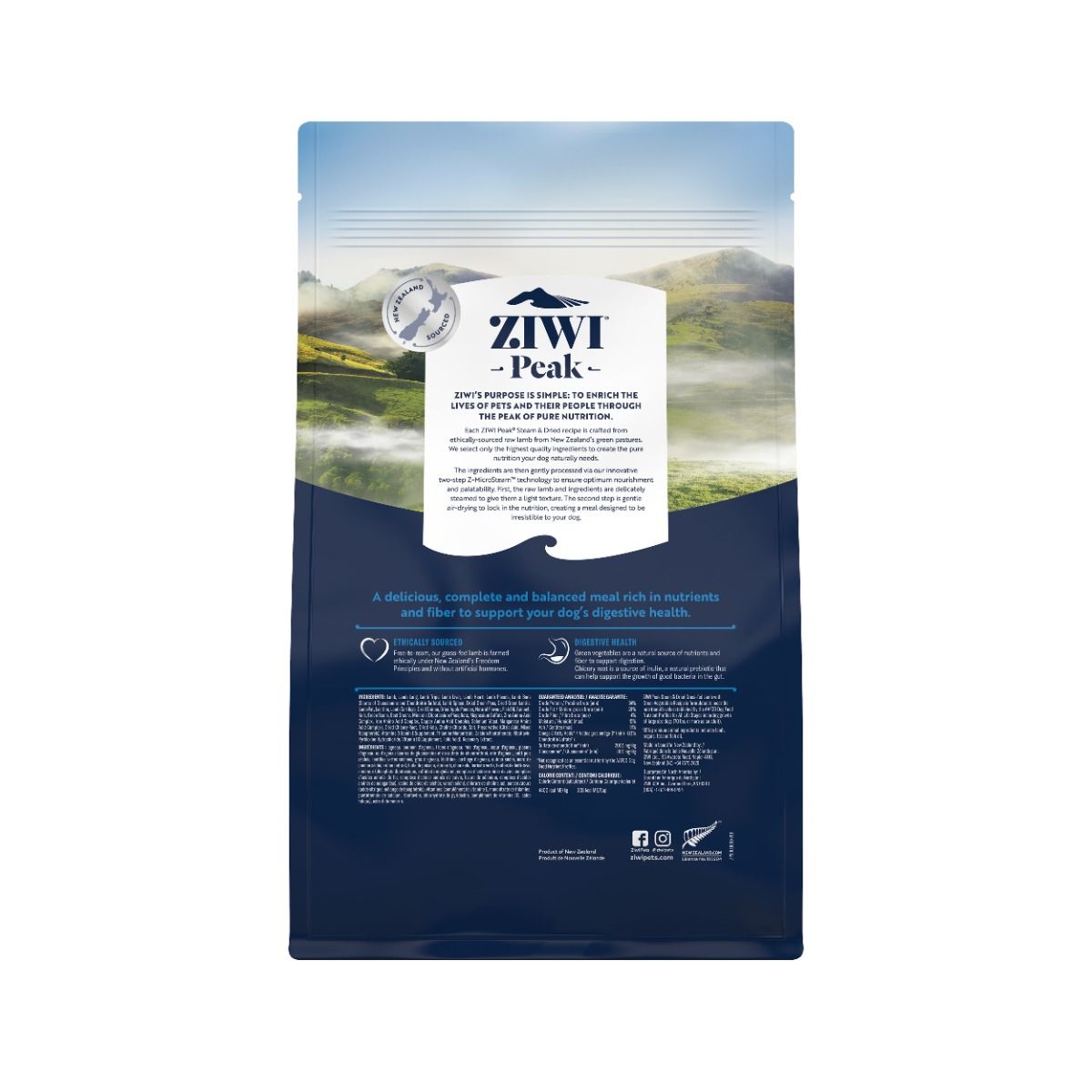 ZIWI Peak Steam & Dried Grass-Fed Lamb with Green Vegetables Recipe Dry Dog Food - 800g